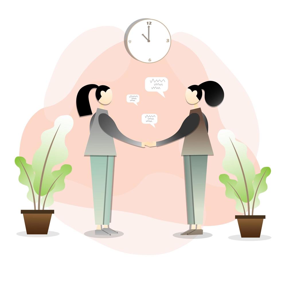 Two women shaking hands and making a deal vector
