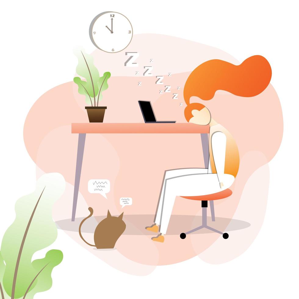 Woman sleeping at desk vector