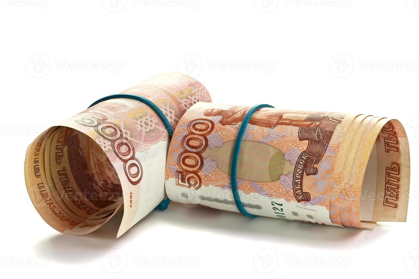 Roll of Russian money with rubber band photo