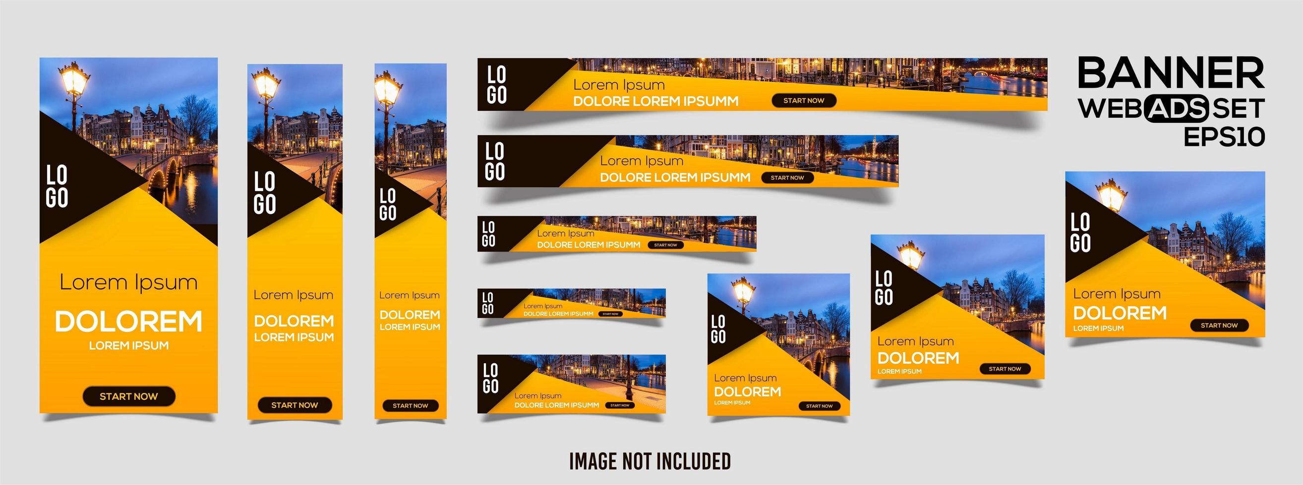 Set of Yellow, Black Web Banner Templates vector