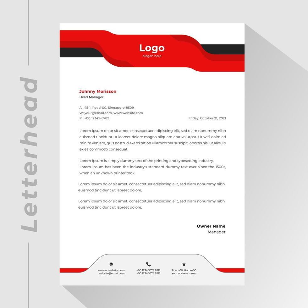 Business letterhead with wavy red and black banner vector