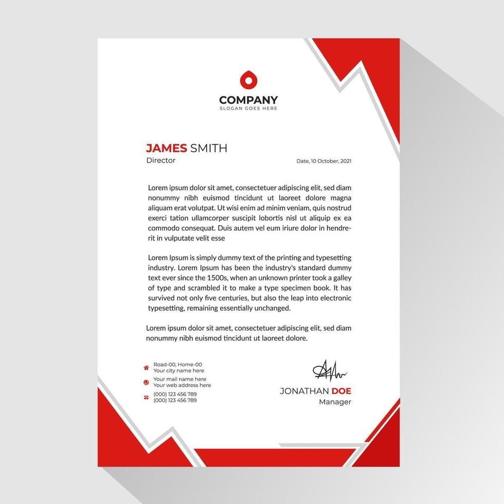 Business letterhead with red triangle corner shapes vector