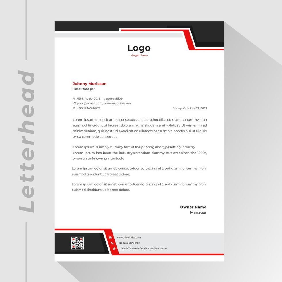 Business letterhead with black and red angled borders vector