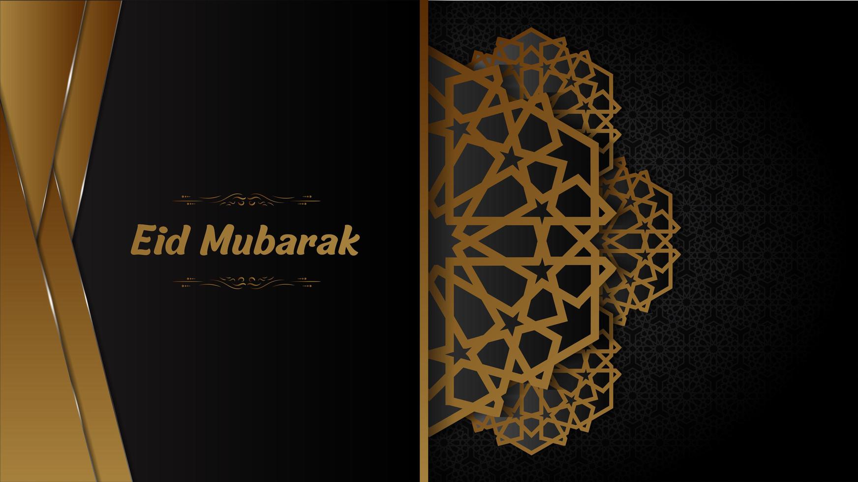 Luxury black and gold half mandala and angled border vector