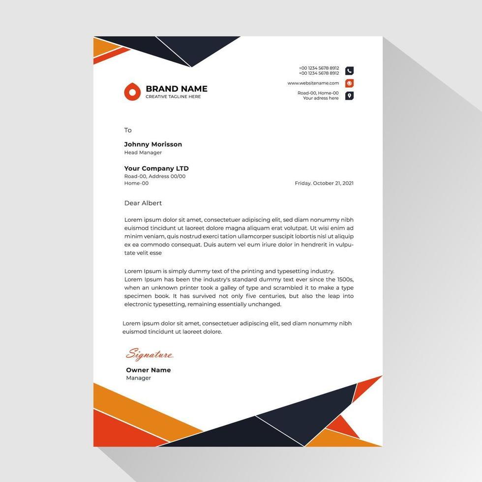 Business letterhead with orange and black polygons vector