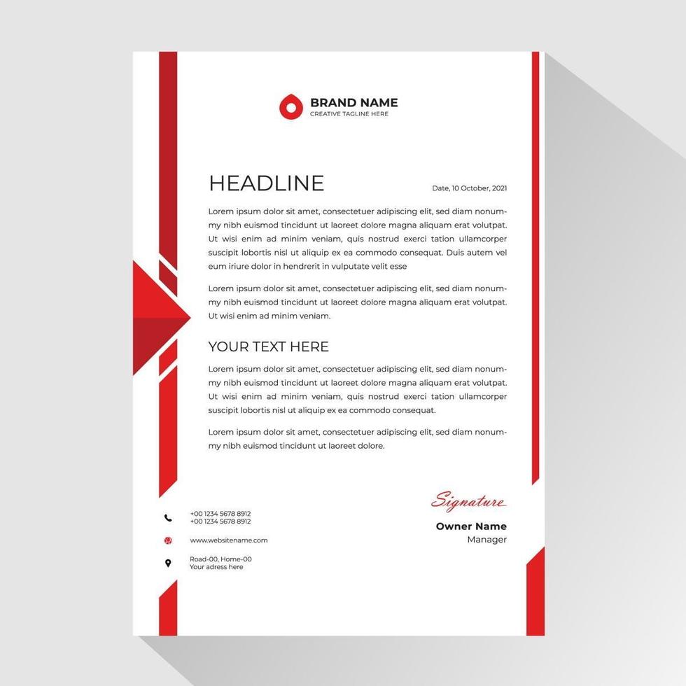 Business letterhead with red vertical borders and triangle vector