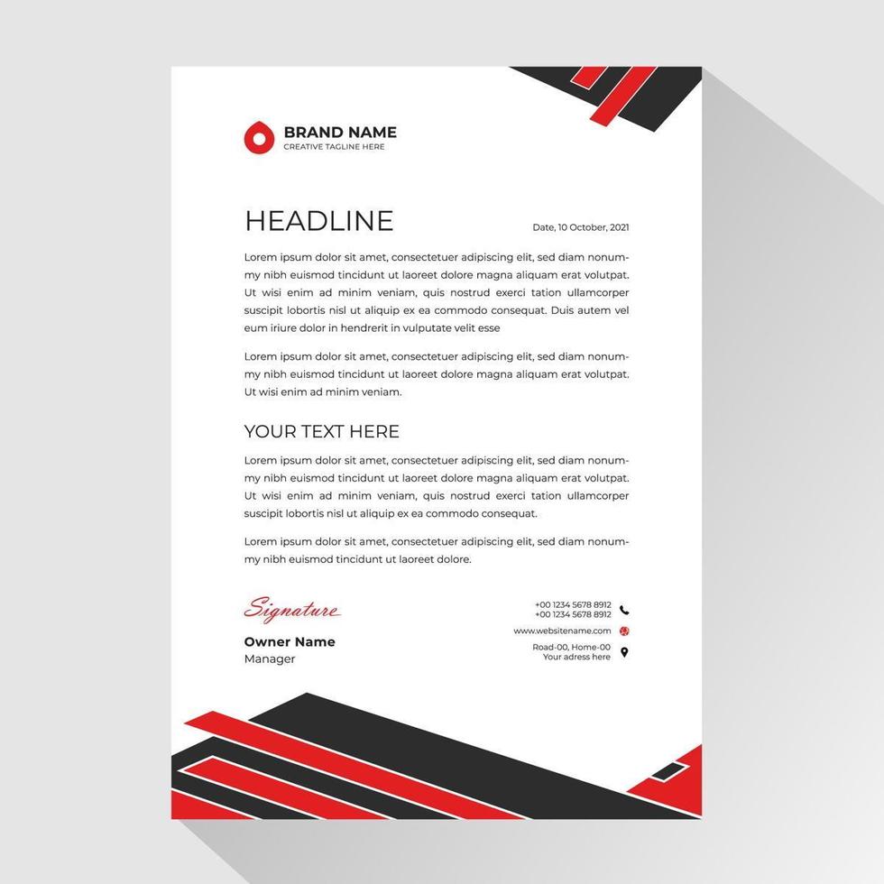 Business letterhead with dynamic red and black angles vector