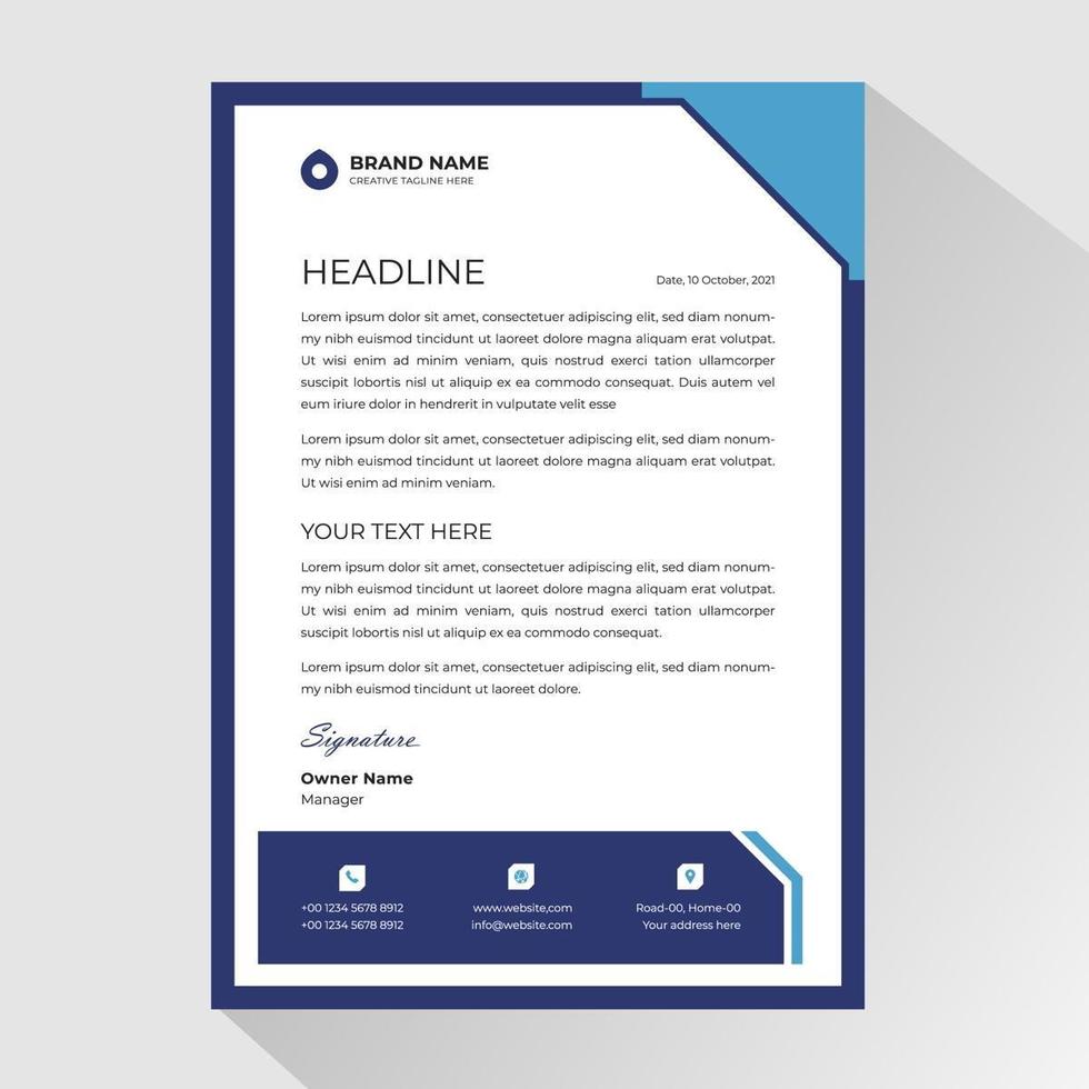 White business letterhead with blue angled frame vector