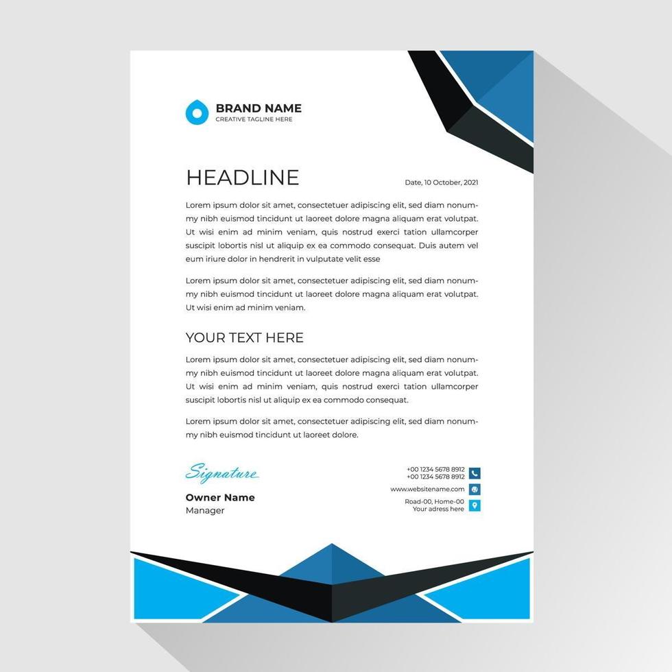 Letterhead with blue and black angled shaped border vector