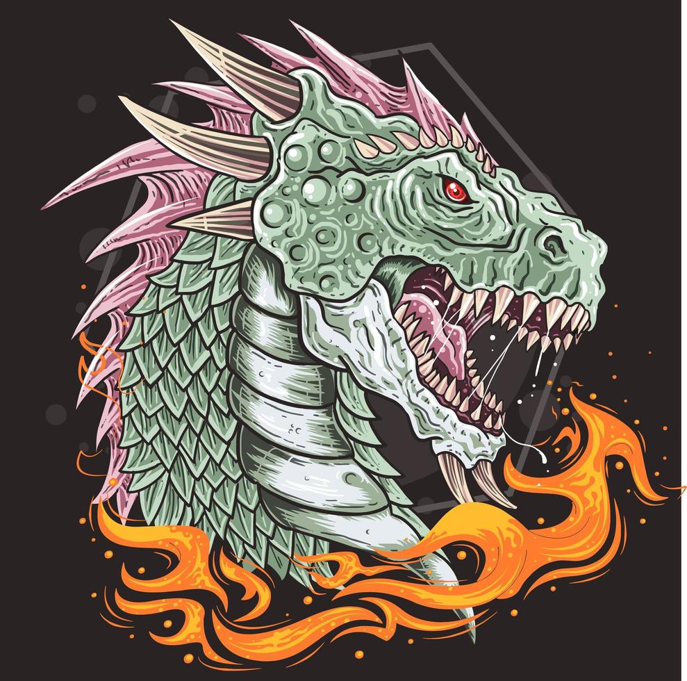 Dragon head with mouth open and flames underneath vector