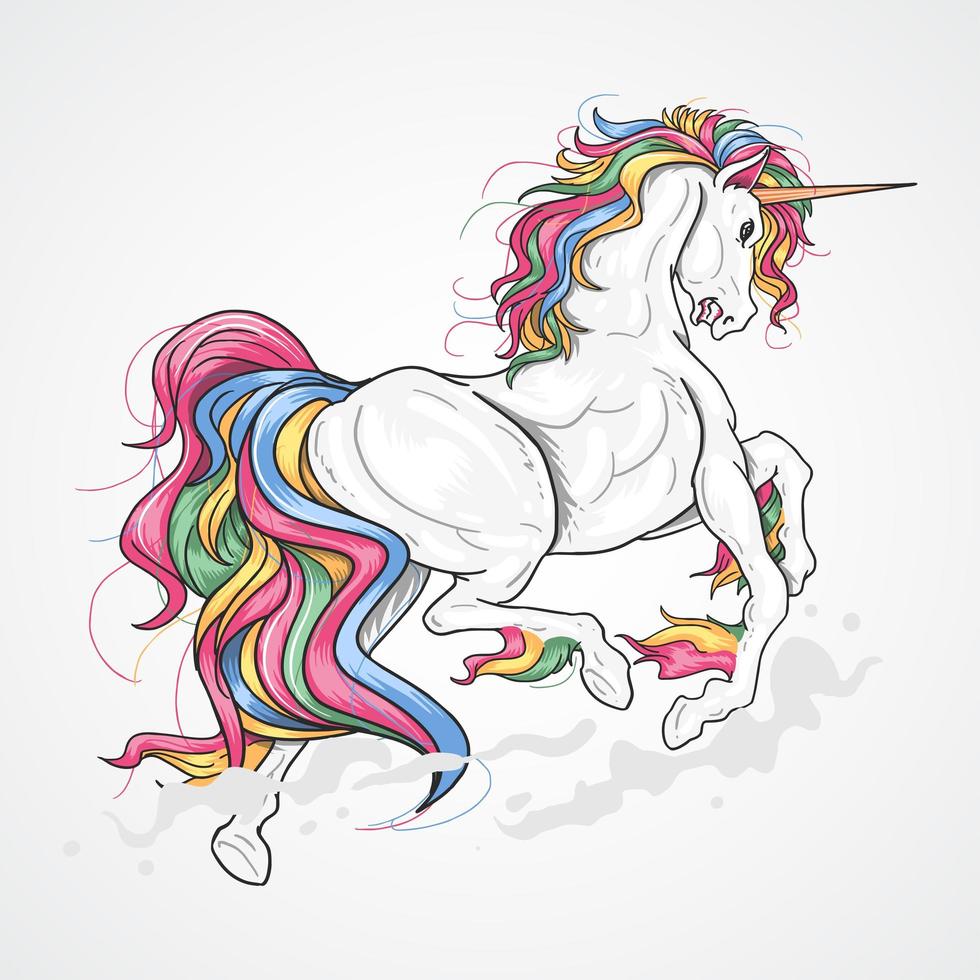unicornio con cola y melena arcoiris vector