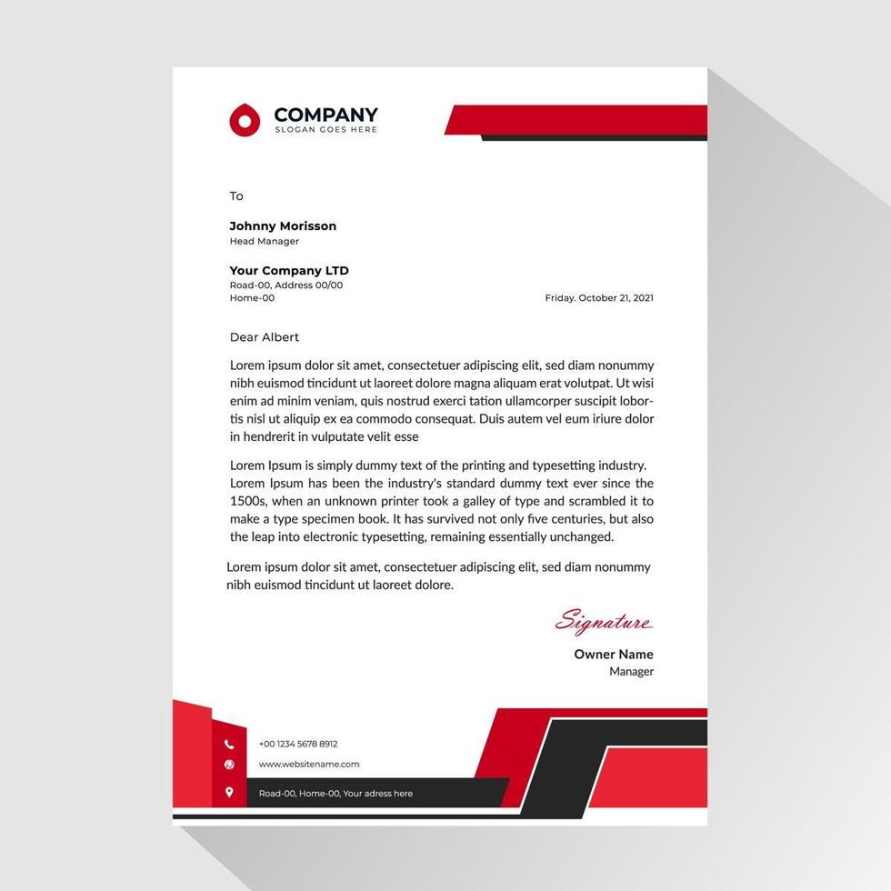 Business letterhead with red and black angled accents vector
