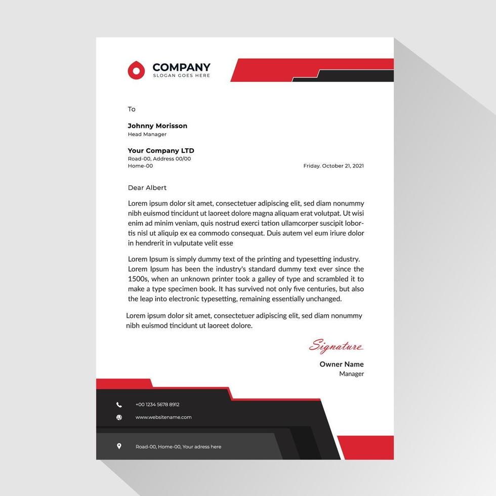 Business letterhead with black and red angled bottom section vector