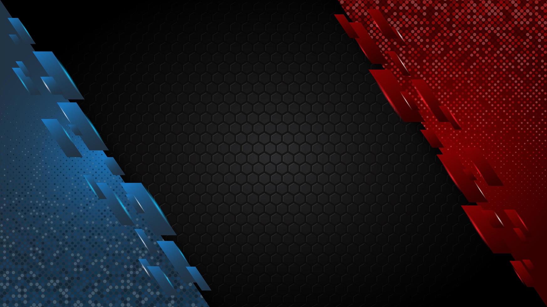 Red and blue angled corners on hexagon pattern vector