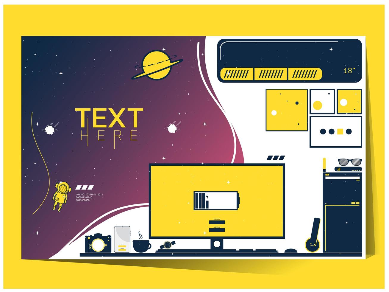 Office and space themed template vector