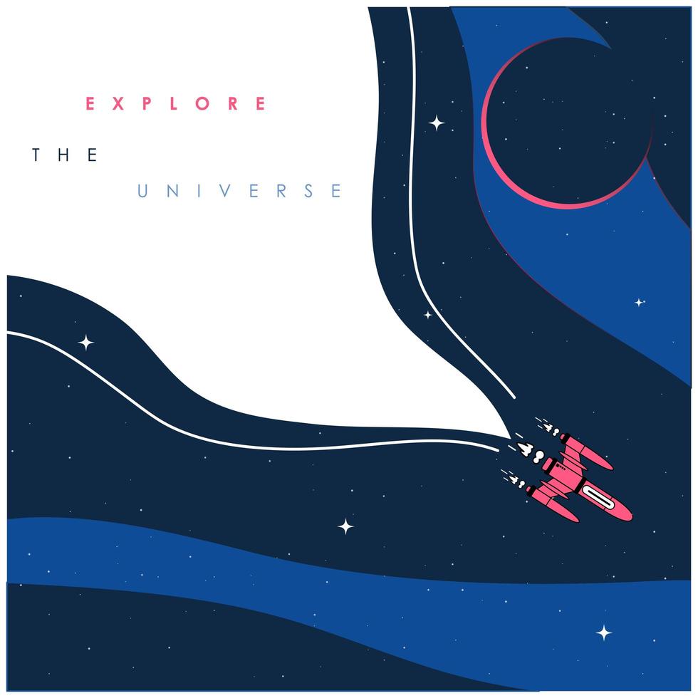 Explore the universe background with spaceship vector