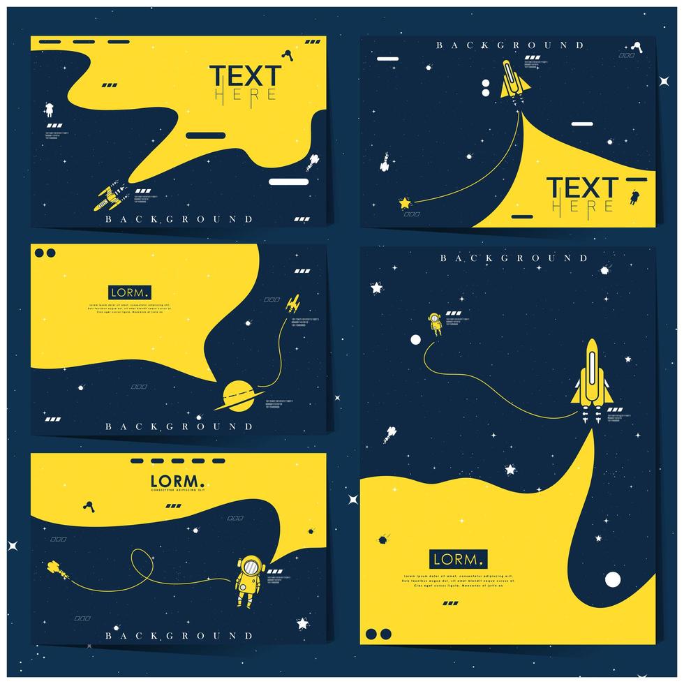 Blue and yellow space explorer background set vector