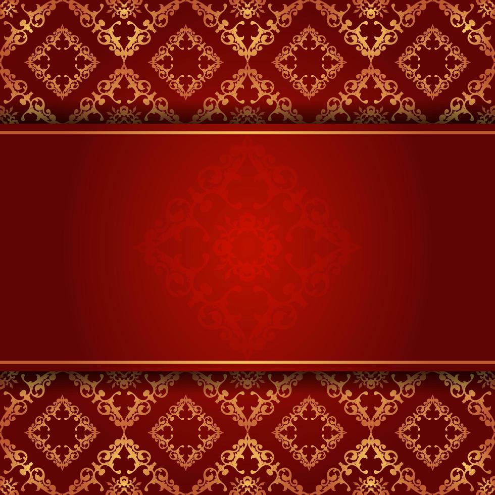 Elegant red and gold damask background with coypspace vector
