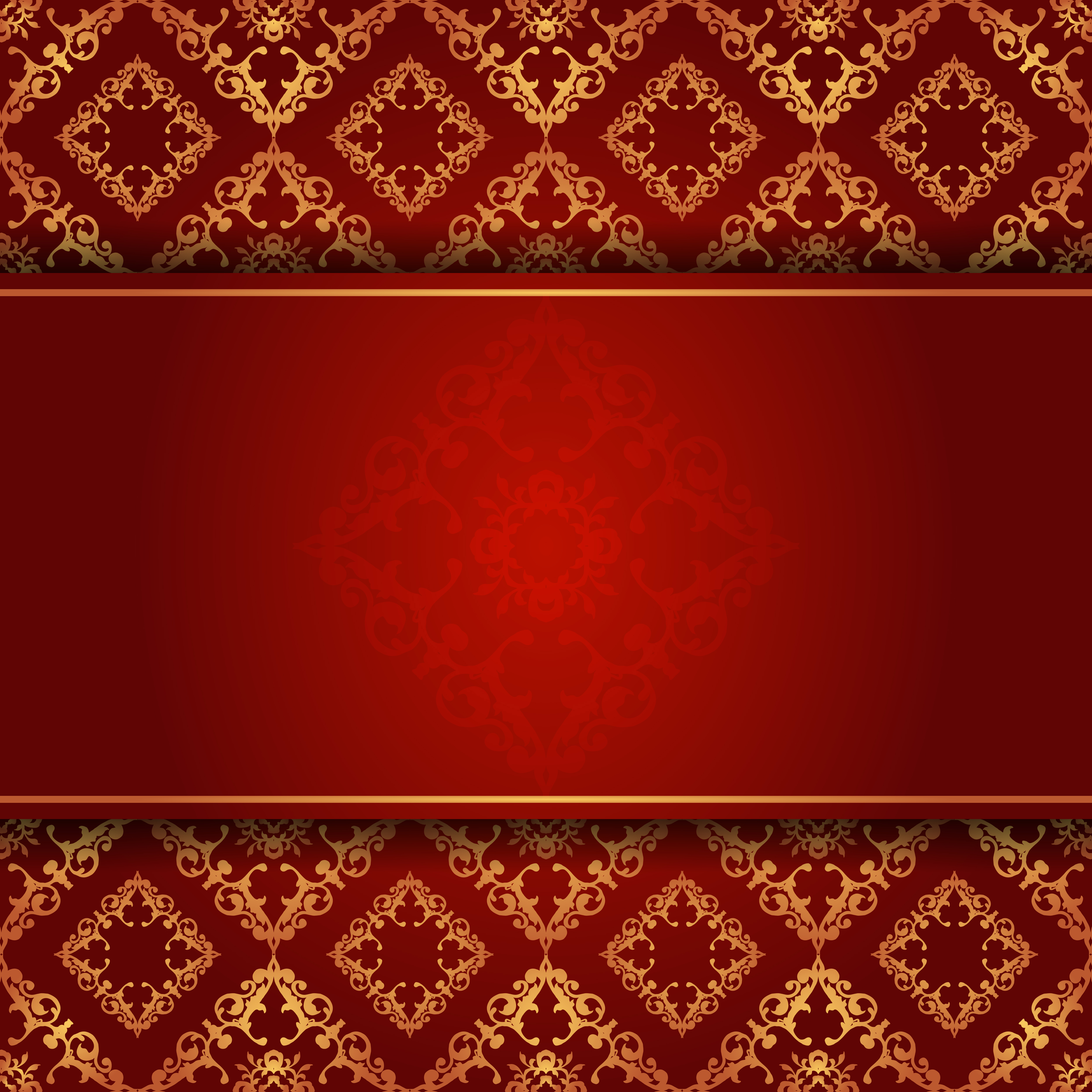 Elegant red  and gold  damask background  with coypspace 
