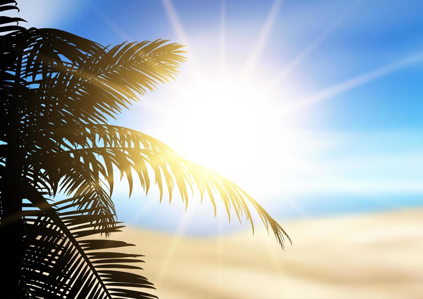 Palm tree on a defocused beach landscape vector