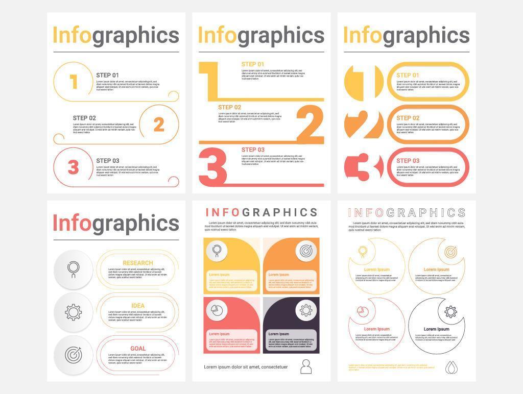 Modern 3 and 4 step infographic set vector