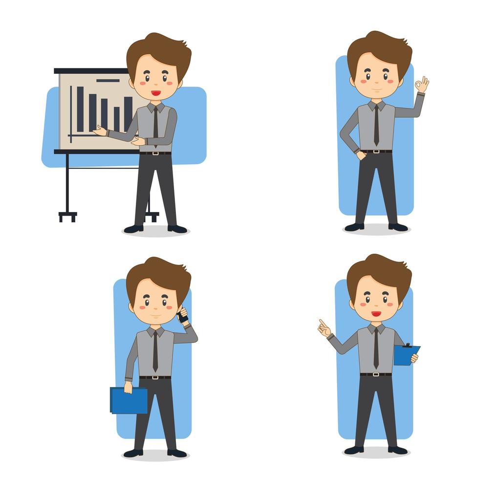 Set of Business Man Characters in Various Poses vector