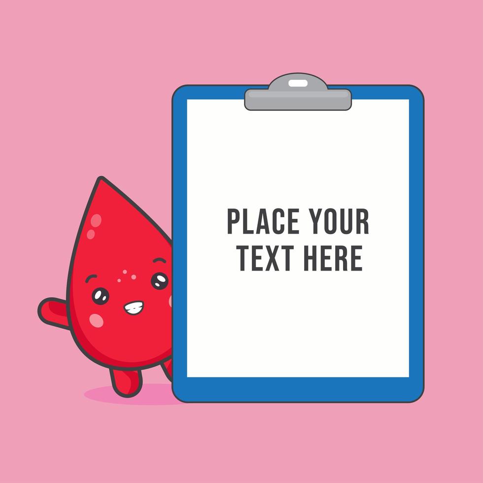 Cute Blood Character and Blank Clipboard vector