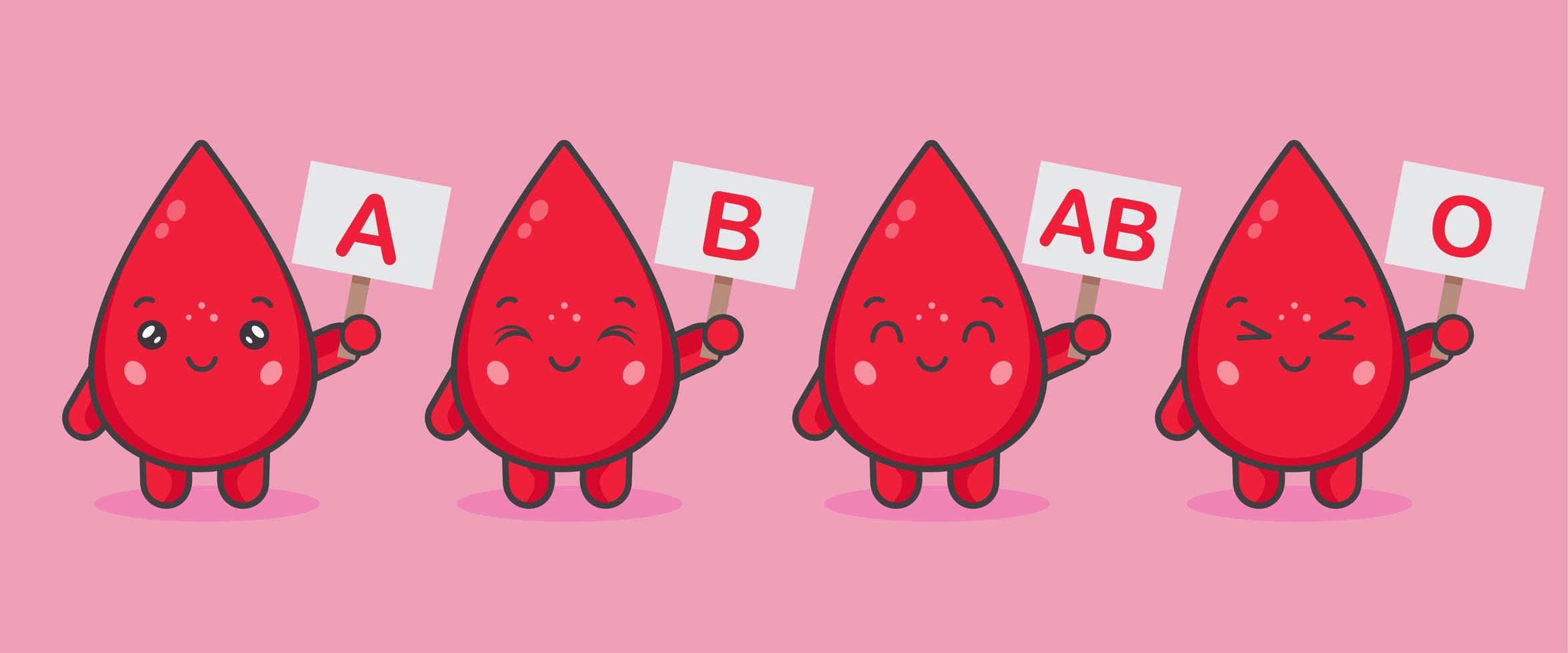 Cute Blood Characters Hold Boards with Blood Types vector