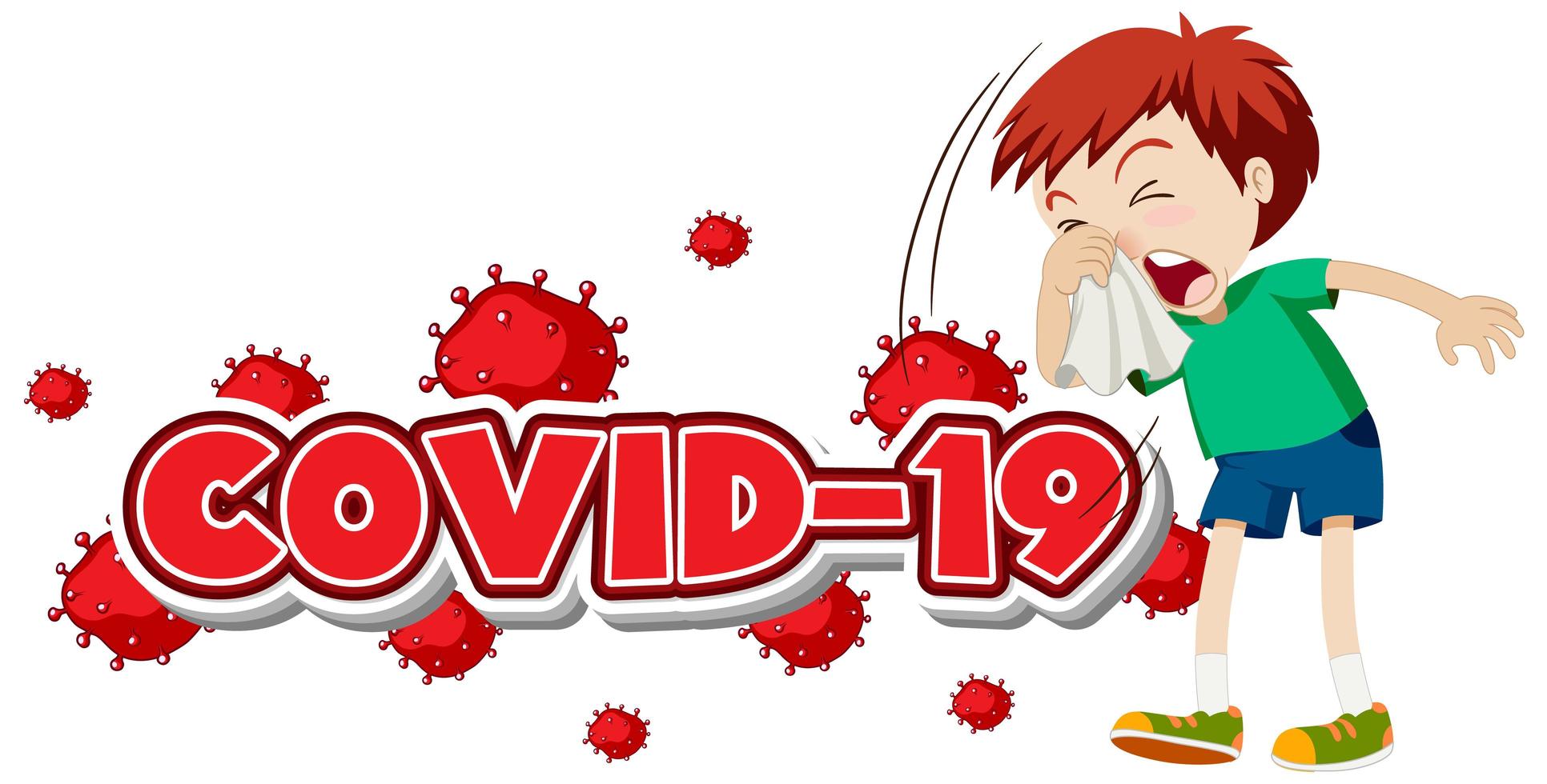 COVID-19 Template with Sick Boy Sneezing vector