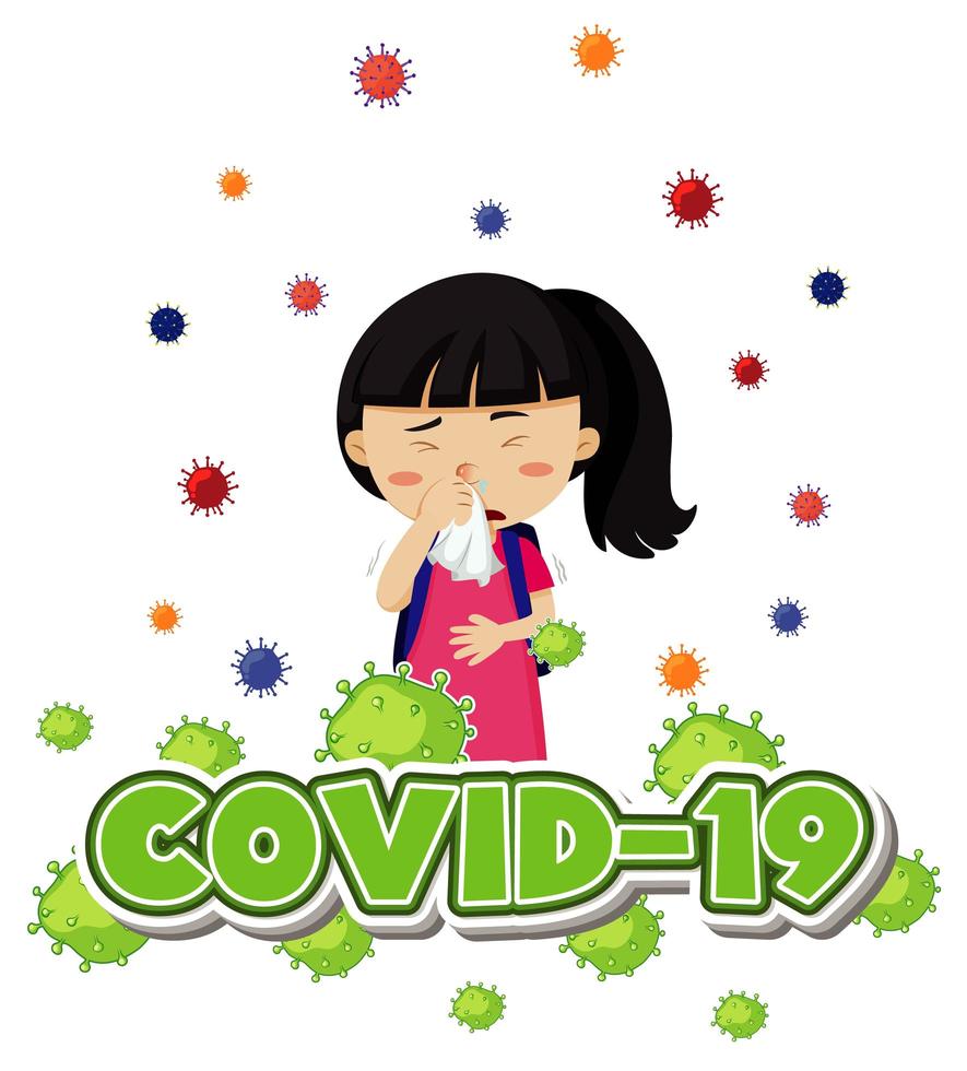 covid-19 con niña enferma sosteniendo tejido vector