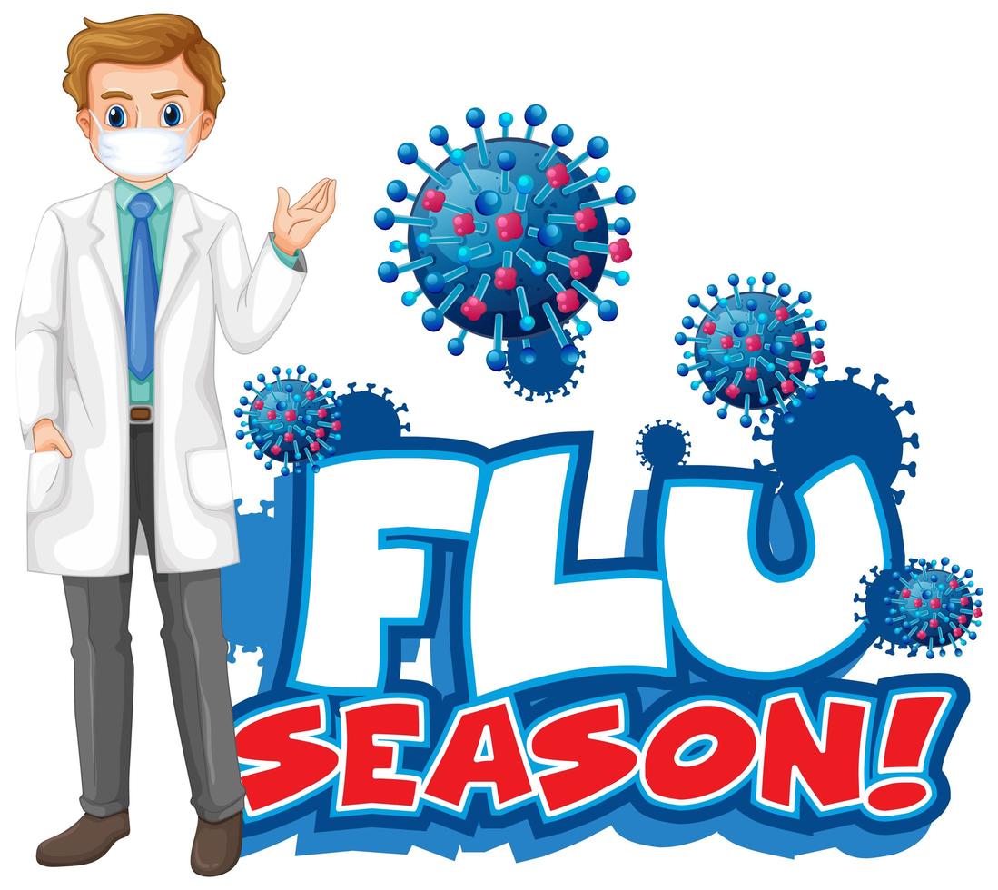 ''Flu Season'' with Doctor Beside Virus Cells vector