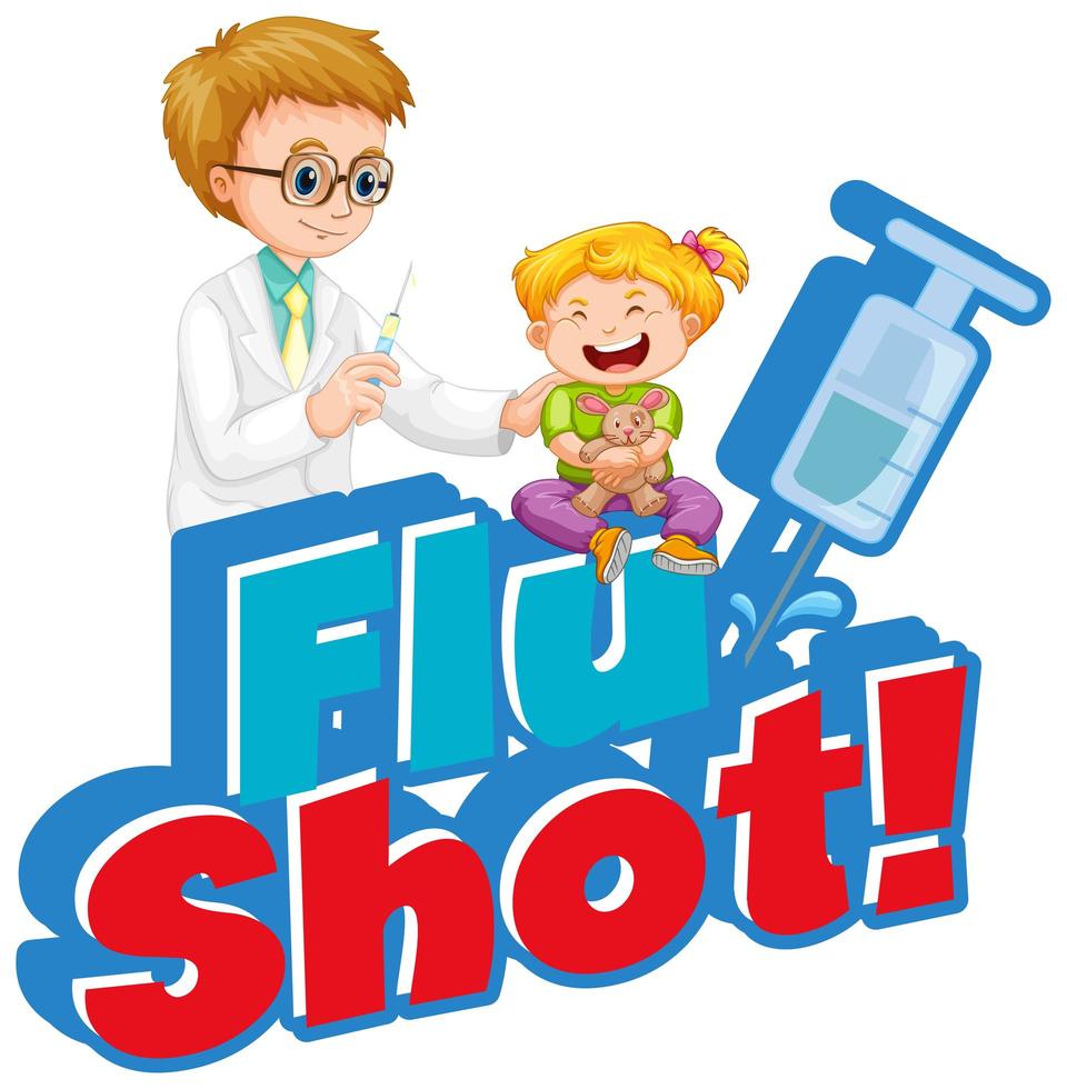 Cartel de vacuna contra la gripe con médico y niña vector