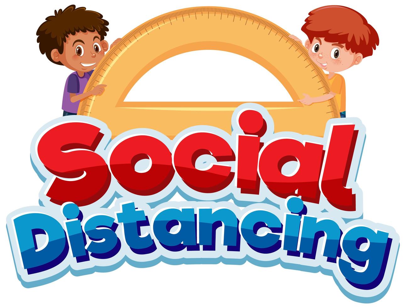 cartel de distanciamiento social con niños y transportador vector