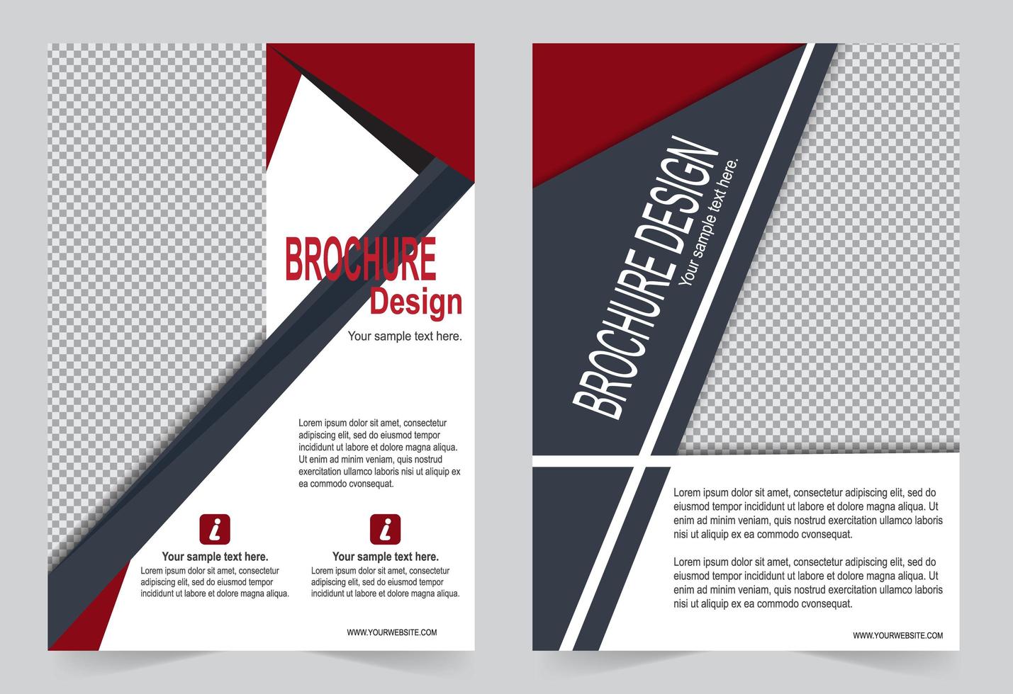 Red and gray cover brochure information set vector