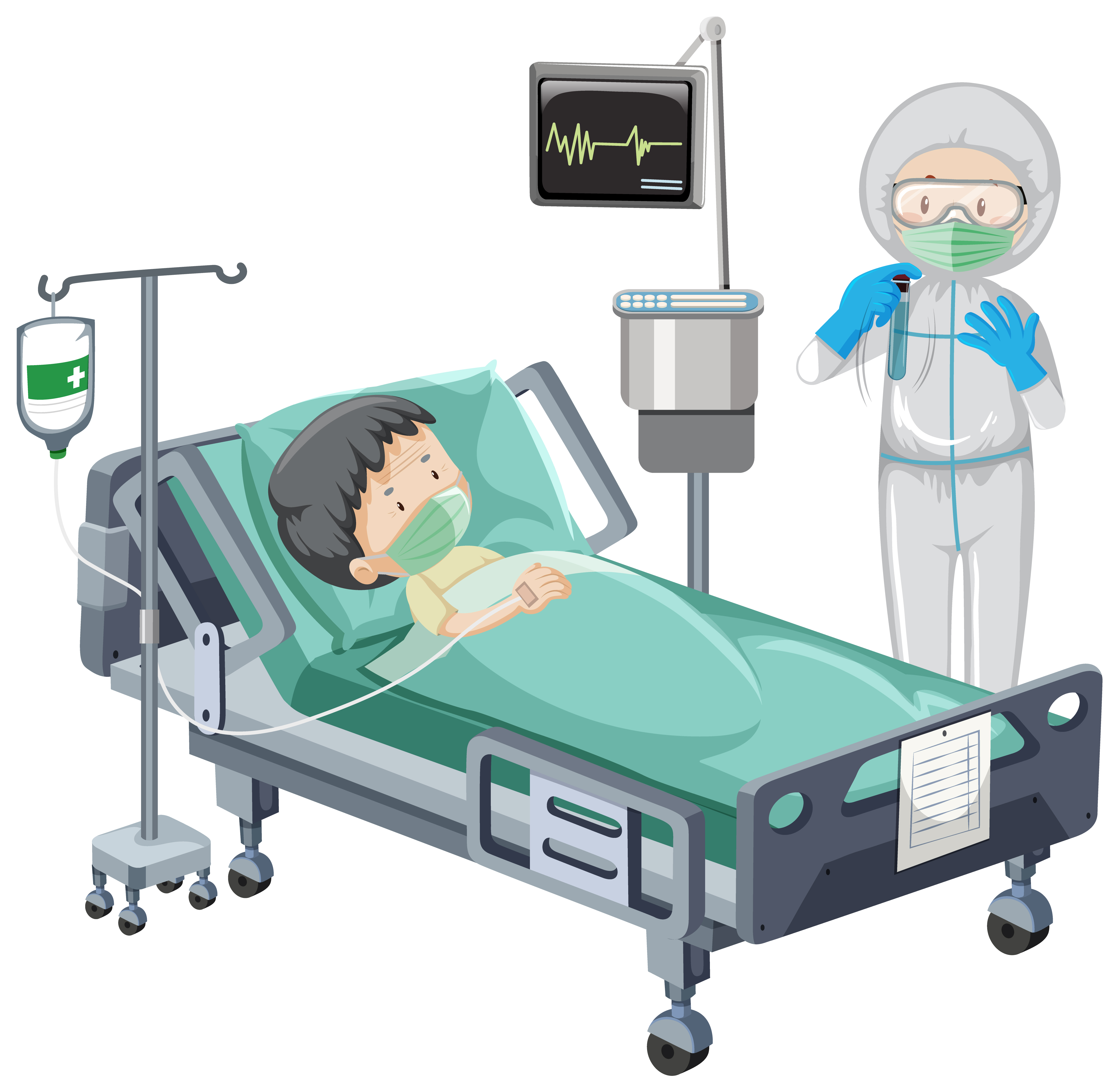 Hospital scene with sick child patient in bed on white background 1107366  Vector Art at Vecteezy