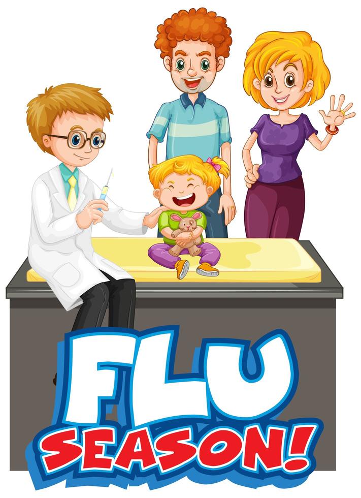 Cartel de la temporada de gripe con niño y médico vector