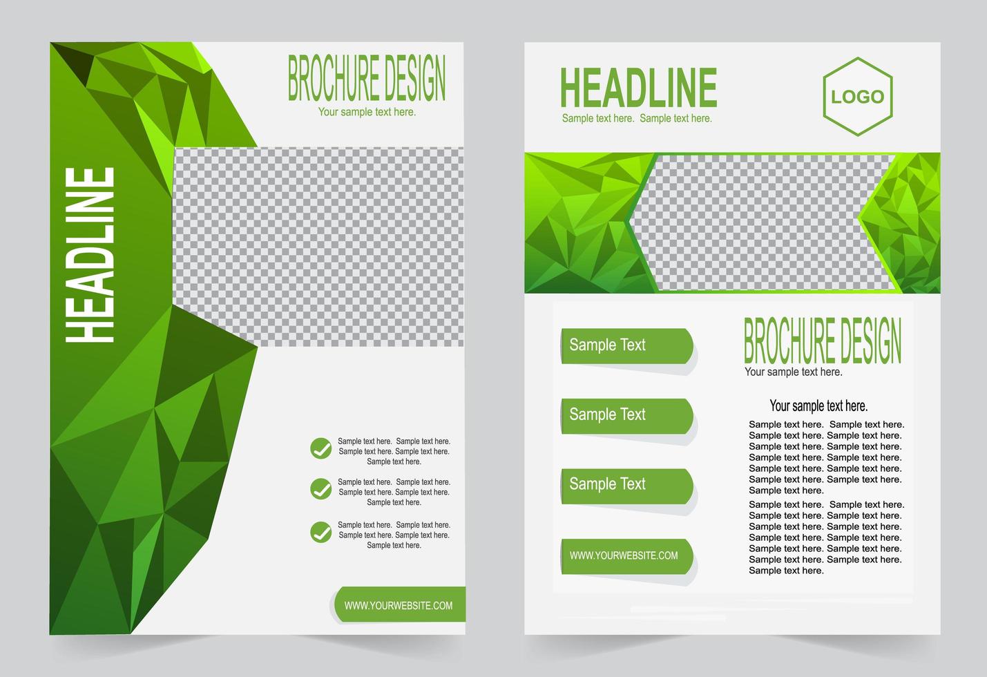Green polygon cover brochure set vector