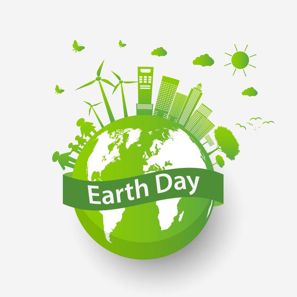 Ecology town concept and environment Earth Day Design vector