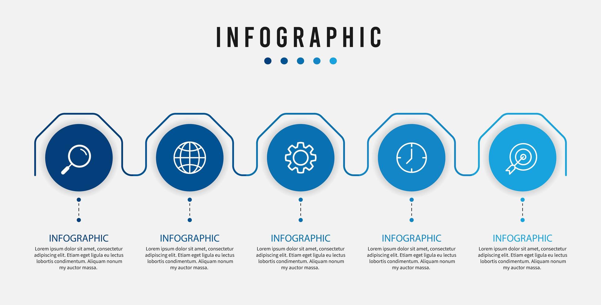 Infographic design with blue circle space with icons and copy space vector