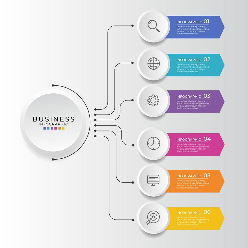 Diseño infográfico empresarial con seis opciones. vector