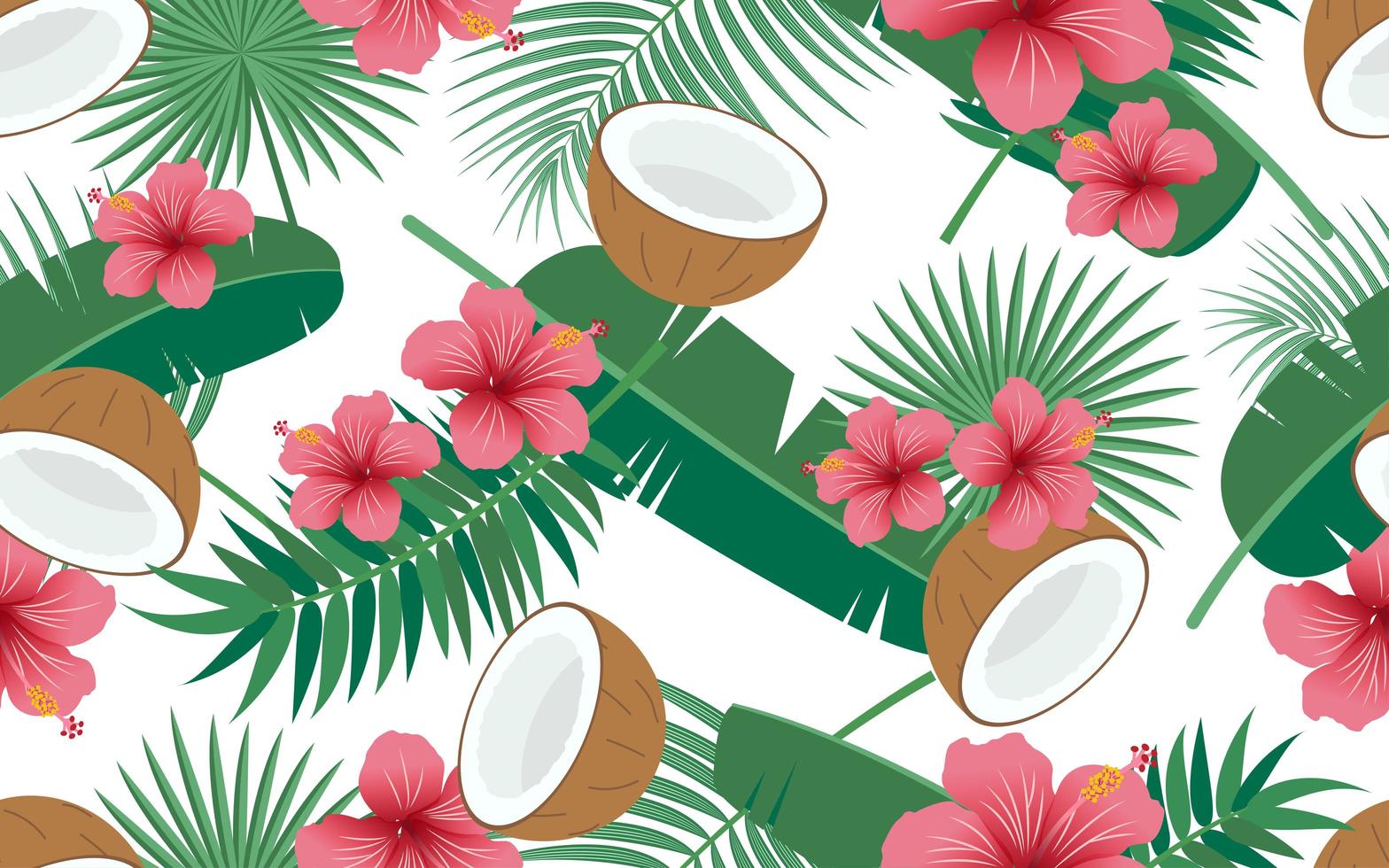 Tropical seamless pattern with flowers and coconuts vector