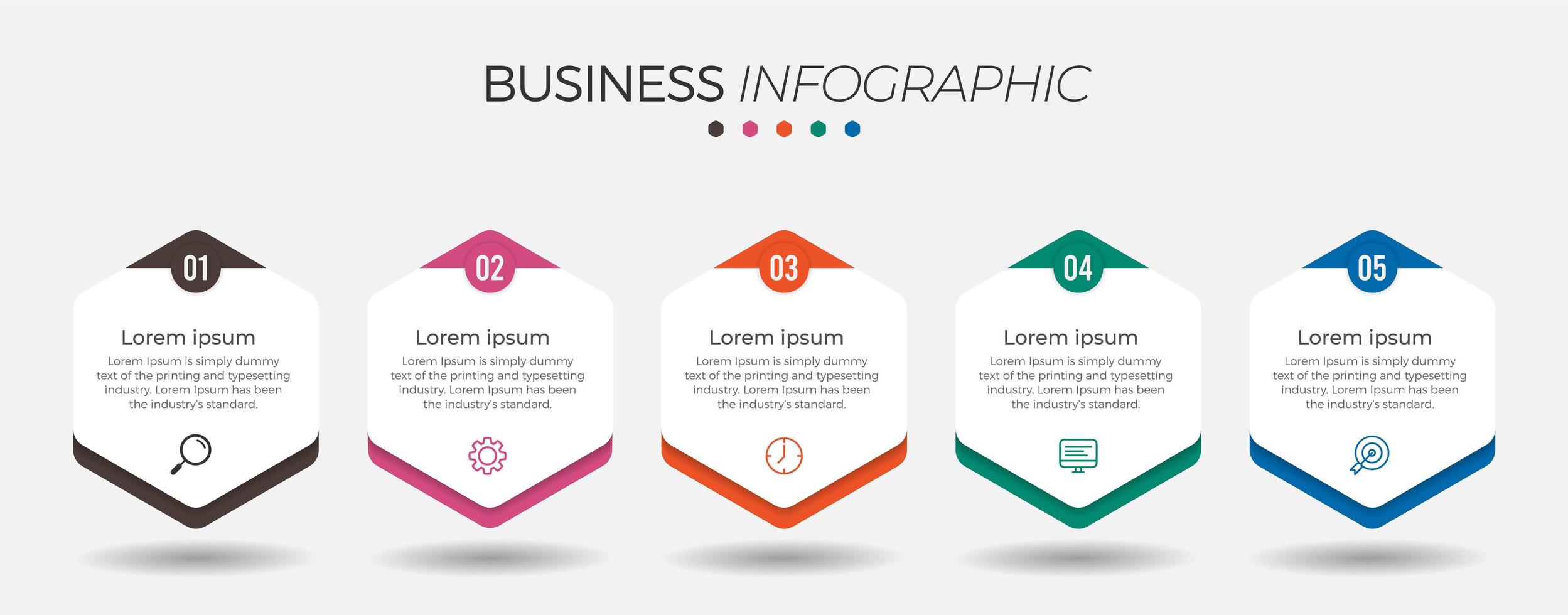 Infografía empresarial de 5 pasos con hexágonos vector