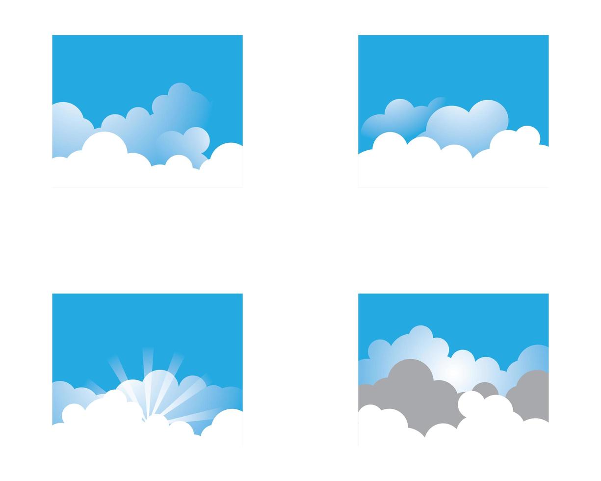 conjunto de fondo de cielo azul con nubes blancas vector