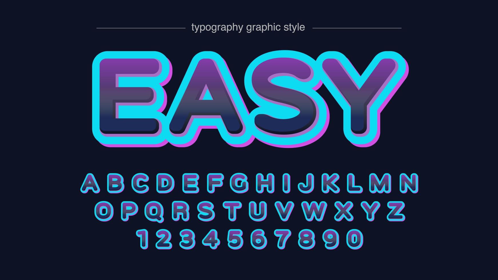 tipografía mayúscula redondeada púrpura y azul neón vector
