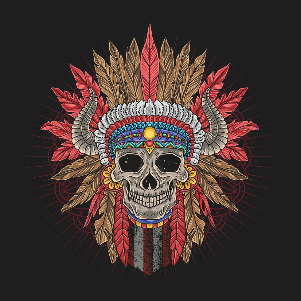 Front View of Colorful Apache Chief Skull Head vector