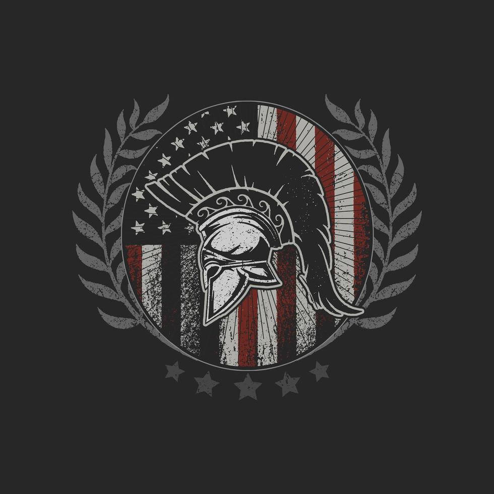 Casco Sparta en emblema de la bandera americana vector