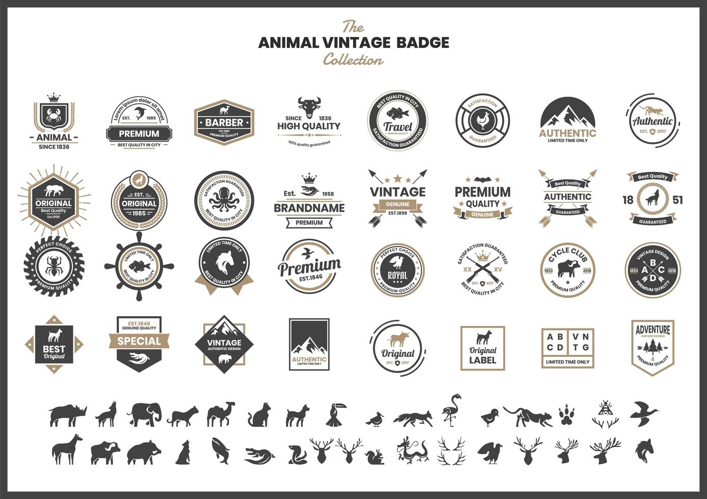 Vintage Badge Set with Bull and Other Animals  vector