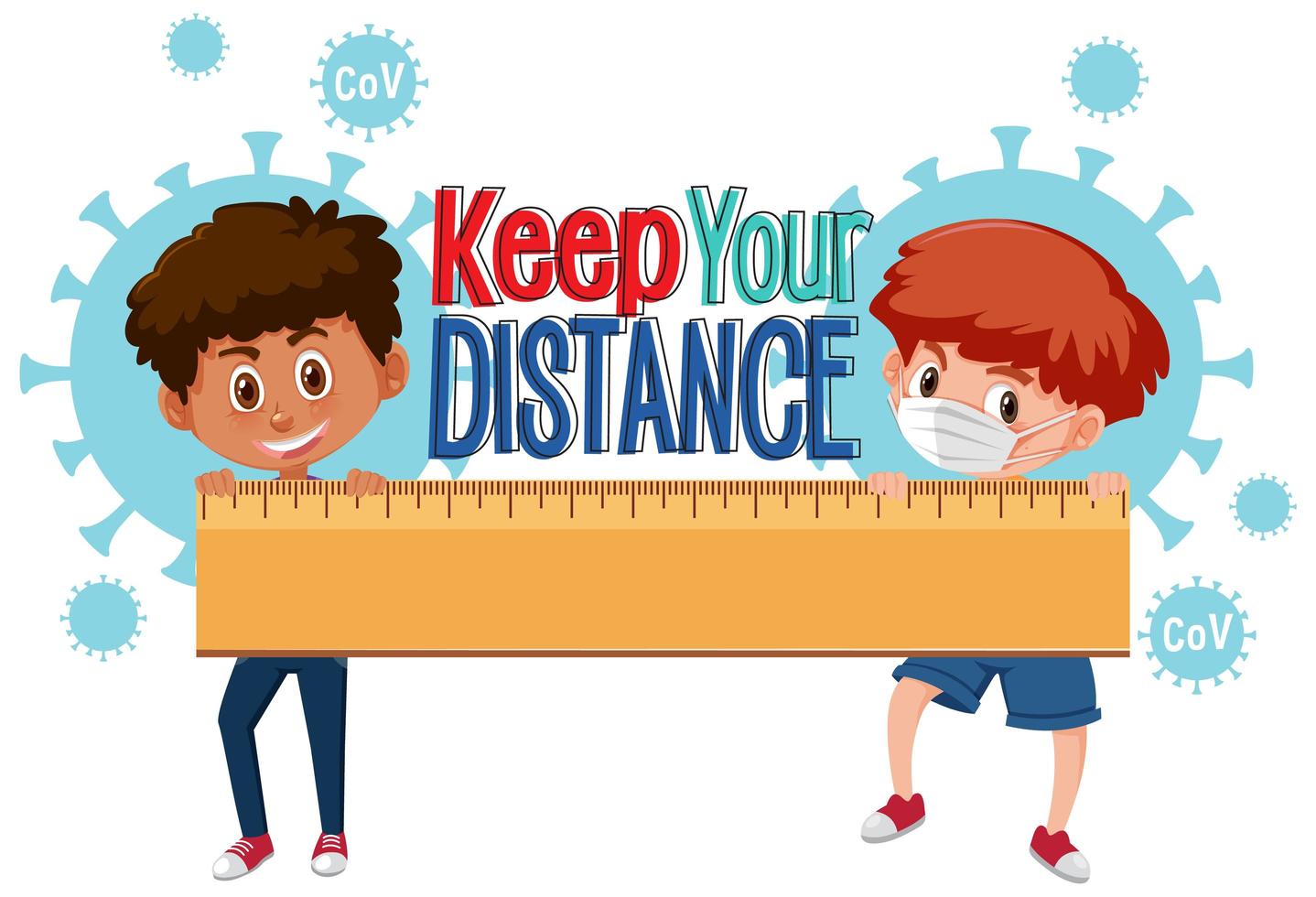 Boys Holding Ruler with ''Keep Your Distance'' vector