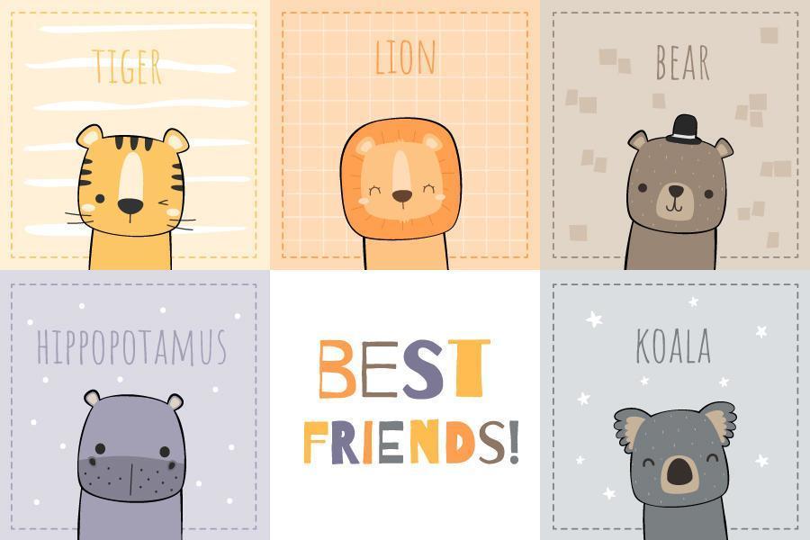 Cute Animals Best Friends Card Design vector