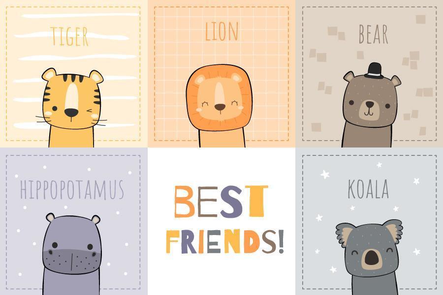 Cute Animals Best Friends Card Design vector